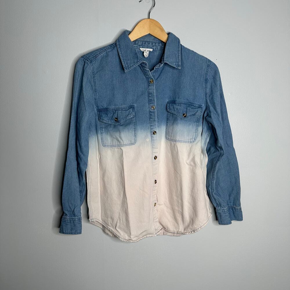 Tribal Jeans‎ Denim Shirt Womens Medium Blue White Ombre Button Down Long Sleeve